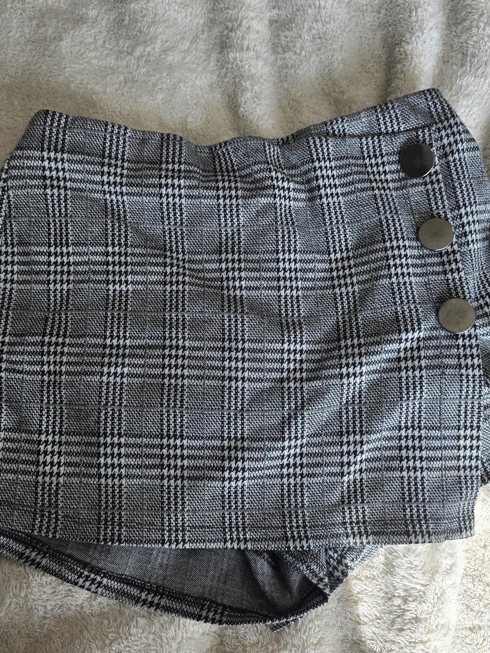 Haute Monde Black & White Plaid Mini Skort with Side Buttons